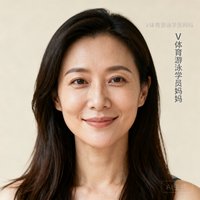 一位长发女士的头像，她是游泳学员的母亲，经常在社交媒体上分享女儿在V体育的成长故事